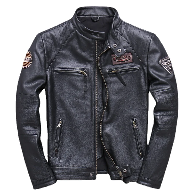 Leather Work Jacket - Jaqueta de motociclista de couro genuíno