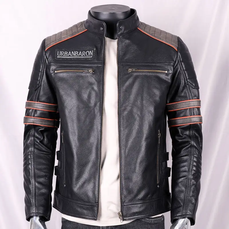Leather Work Jacket - Jaqueta de couro genuína masculina, gola