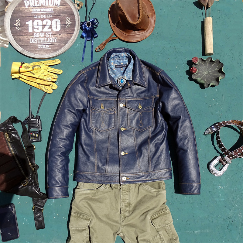 Leather Work Jacket - Jaqueta Masculina de Couro Genuíno Knight,