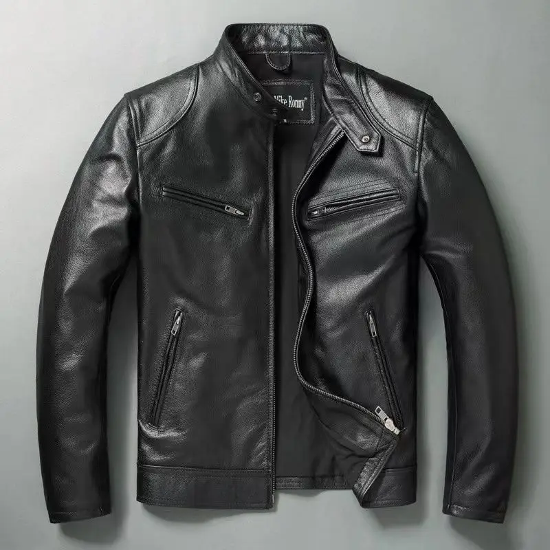 Leather Work Jacket - Jaqueta de couro genuína para homens,