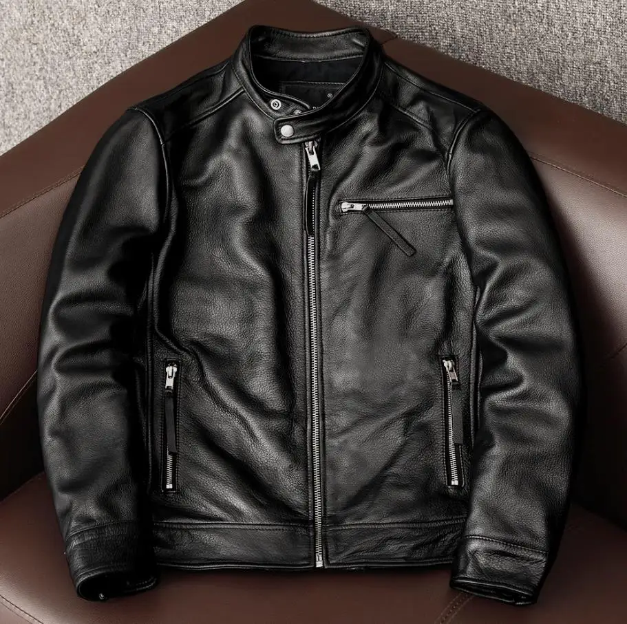 Leather Work Jacket - Jaqueta de couro natural para homens,