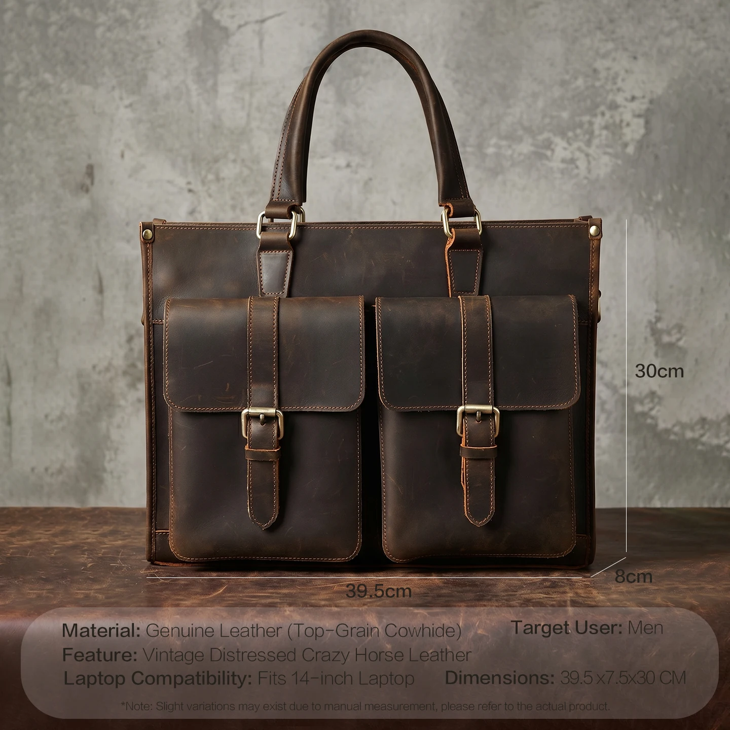Bolsa de Ombro Masculina Vinta - Leather Work Bag Laptop avaliação e preço