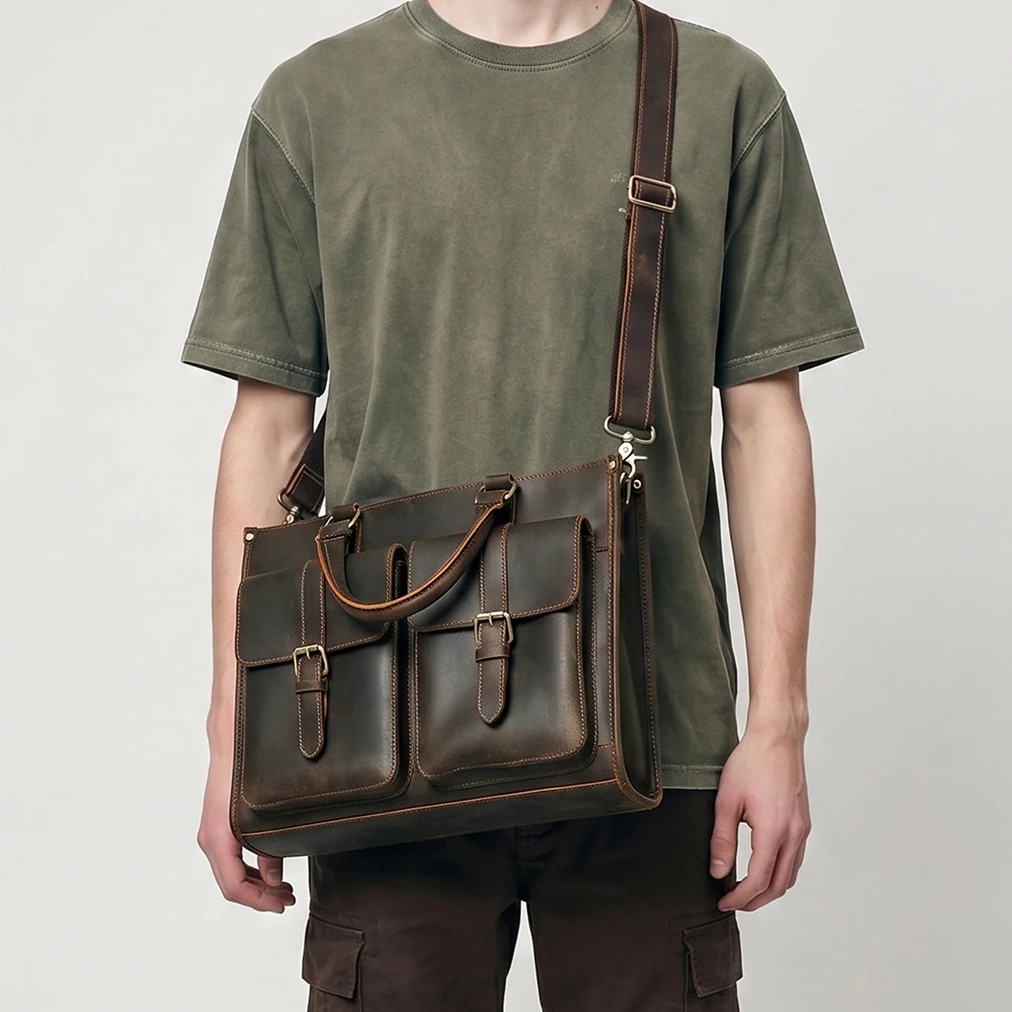 Bolsa de Ombro Masculina Vinta - Leather Work Bag Laptop avaliação e preço