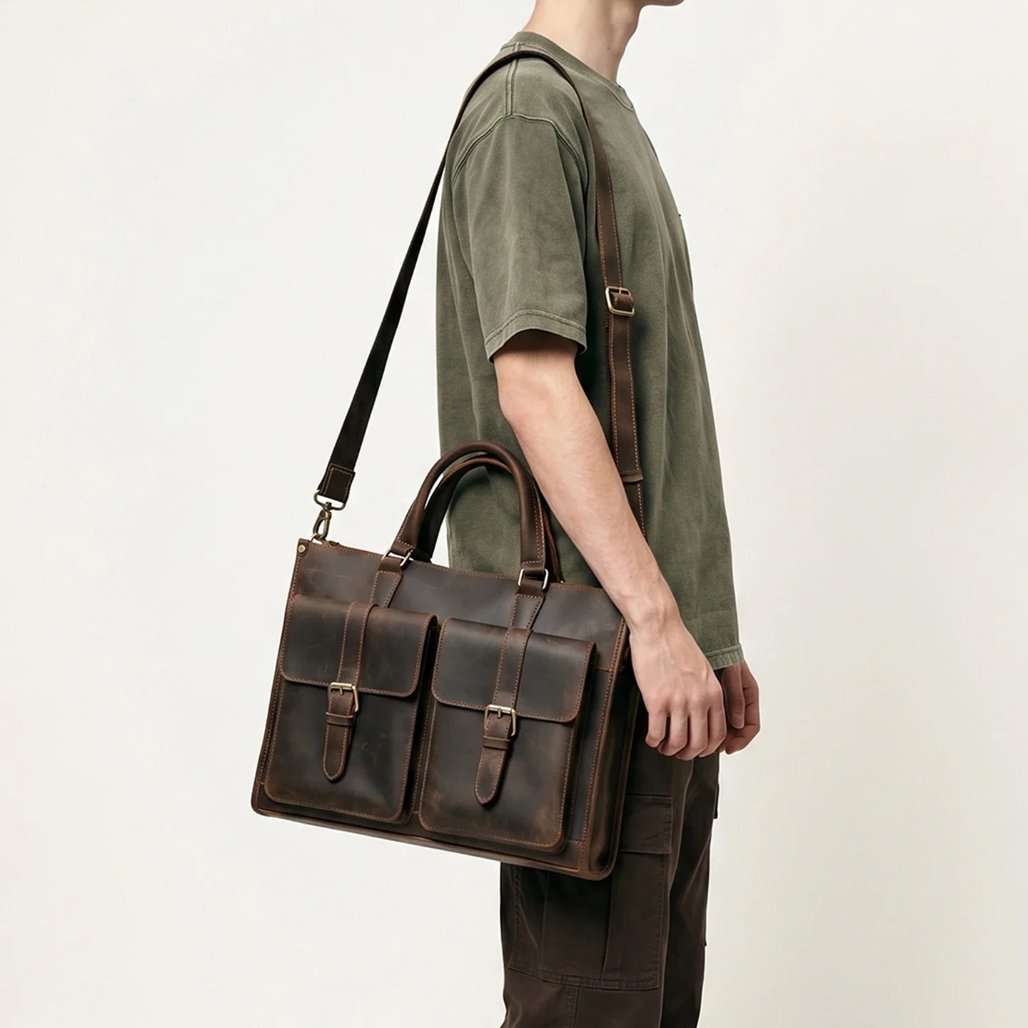 Bolsa de Ombro Masculina Vinta - Leather Work Bag Laptop avaliação e preço