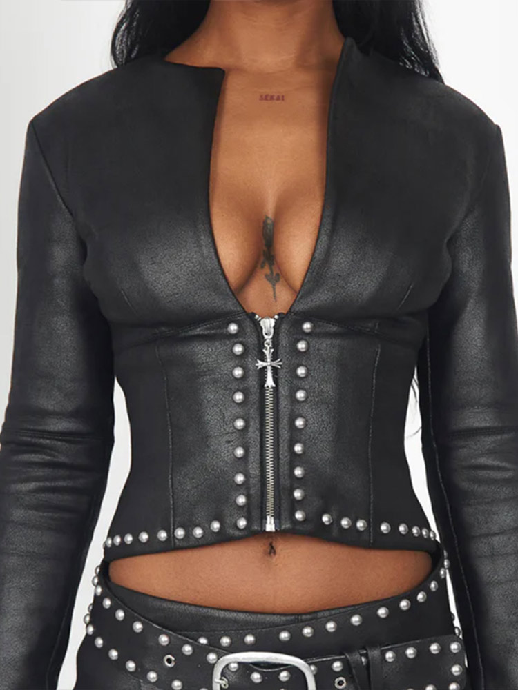 Conjunto Feminino de 2 Peças:  - Leather Work Jacket avaliação e preço
