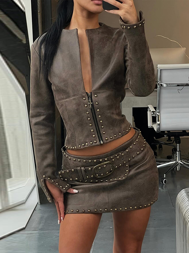 Conjunto Feminino de 2 Peças:  - Leather Work Jacket avaliação e preço