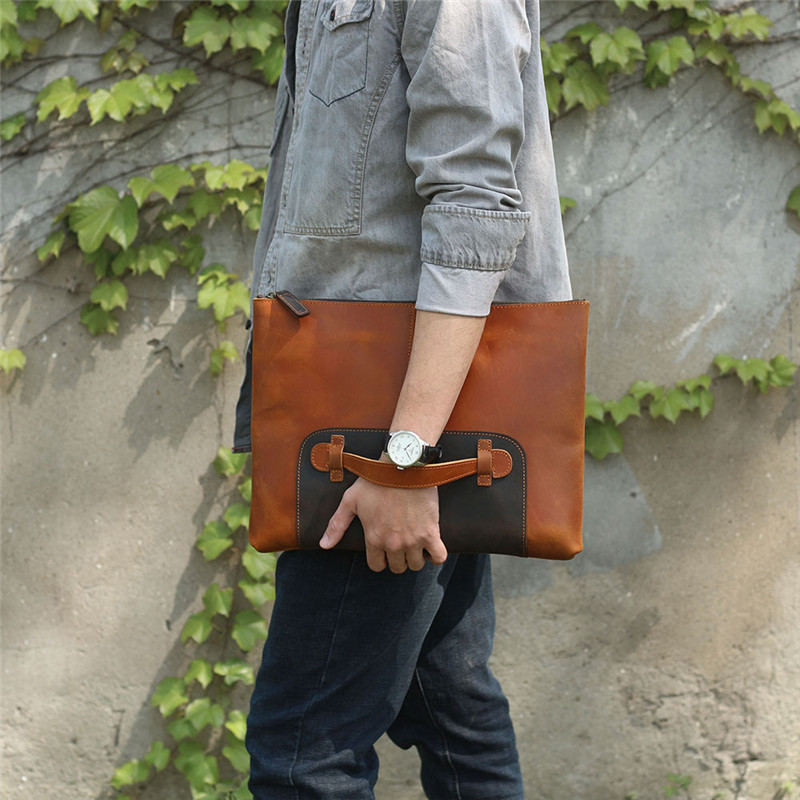 Bolsa de mão masculina de cour - Leather Work Bag Laptop avaliação e preço