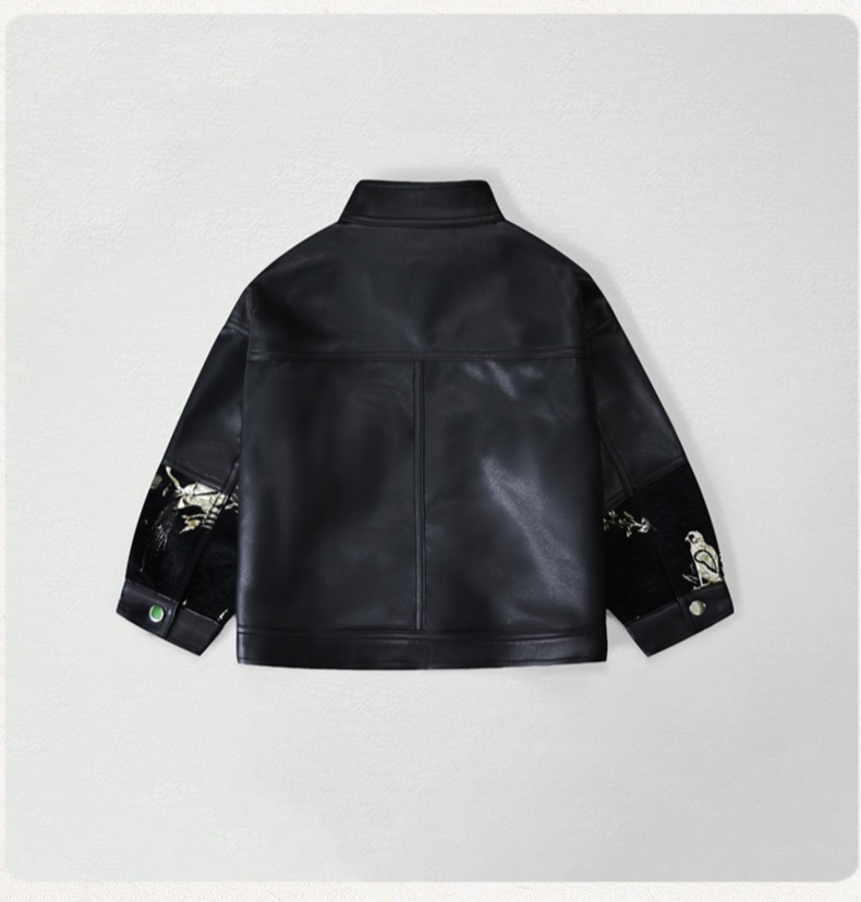 Cavalheiro crianças bordado mo - Leather Work Jacket avaliação e preço