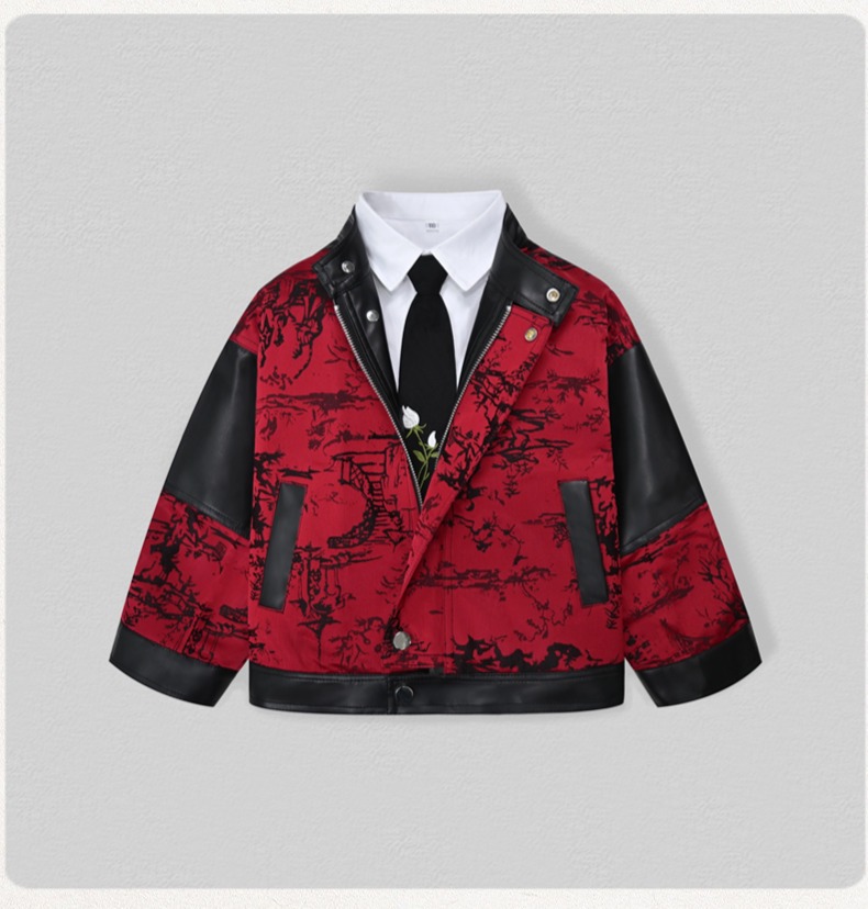 Cavalheiro crianças bordado mo - Leather Work Jacket avaliação e preço