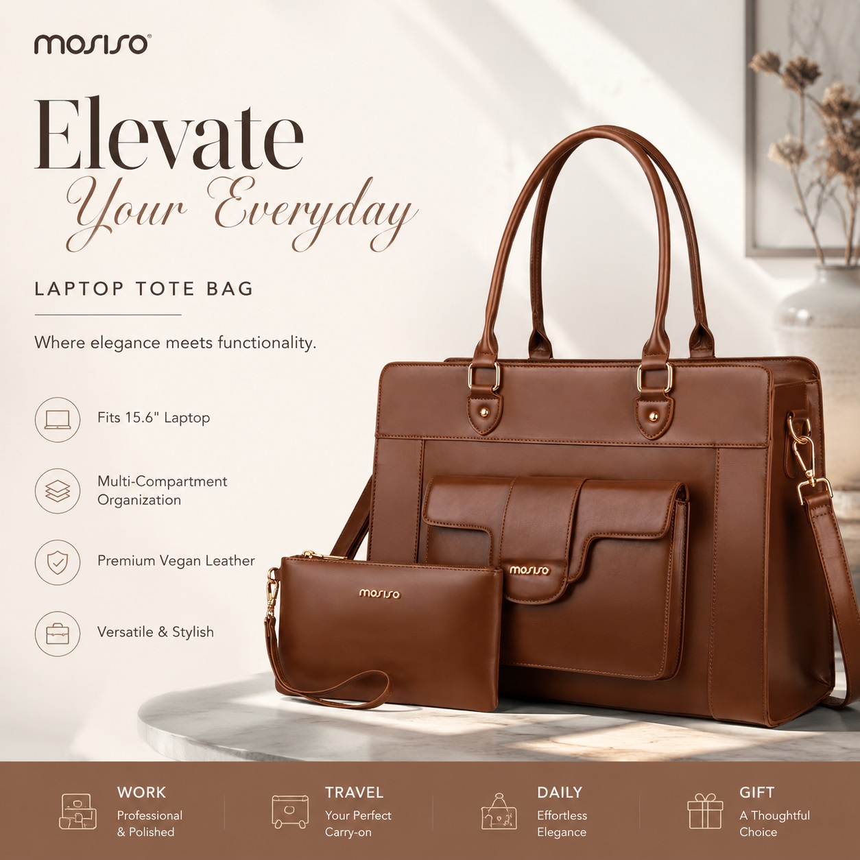 Bolsa de ombro MOSISO para lap - Leather Work Bag Laptop avaliação e preço