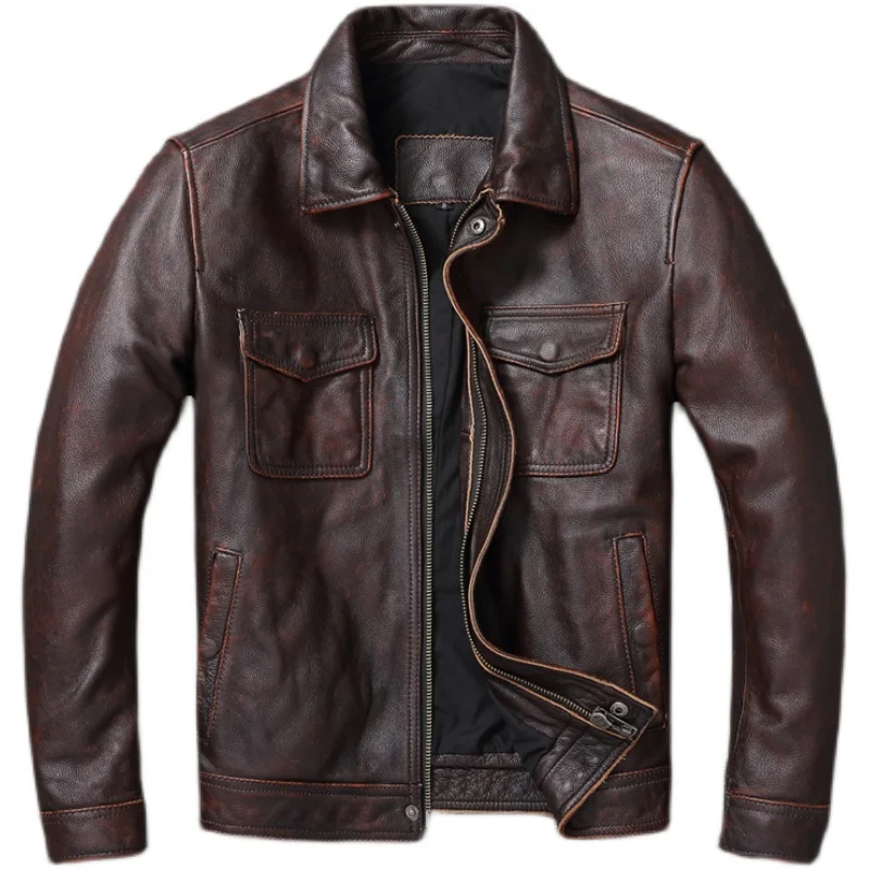 Jaqueta de couro genuíno marro - Leather Work Jacket avaliação e preço